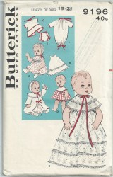 9196 BUTTERICK 1950 11-12'' ; 8-9";  13-14" ; 15-17" choice BABY DOLL DRESS, COAT, BONNET, DIAPER, UNDIES PATTERN